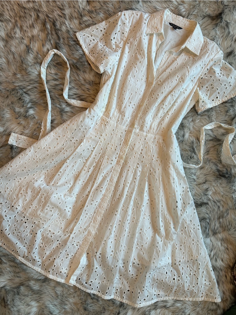 Brooks Brothers White Eyelet Button-Up Dress